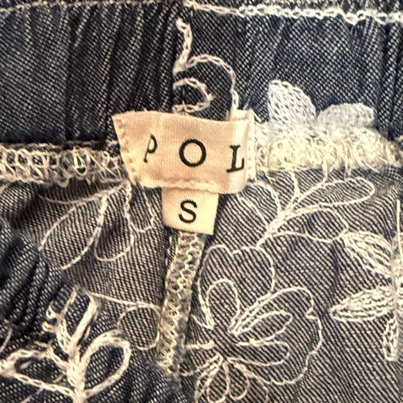 POL Boho blue with white floral embroidery jogger pants size small NEW - Picture 6 of 7